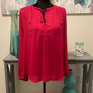 Dark pink lacy blouse with tie neck